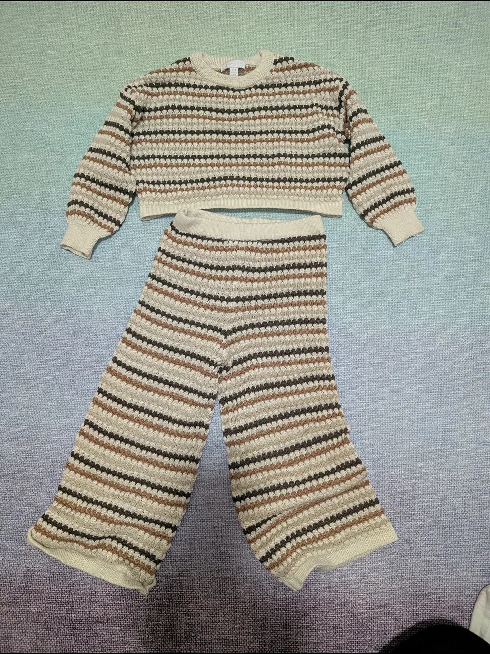 Kids Cream and Brown Striped Knit Set